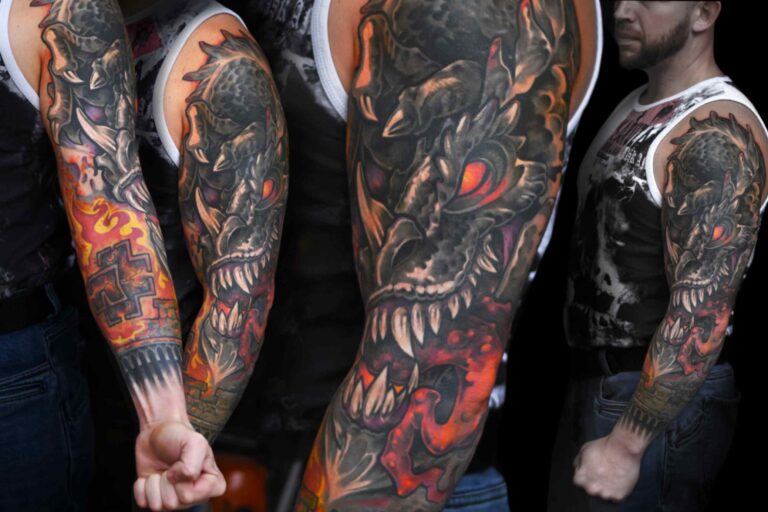 dračí rukáv, předělávka, barevné tetování v tetovacím studiu Blansko
