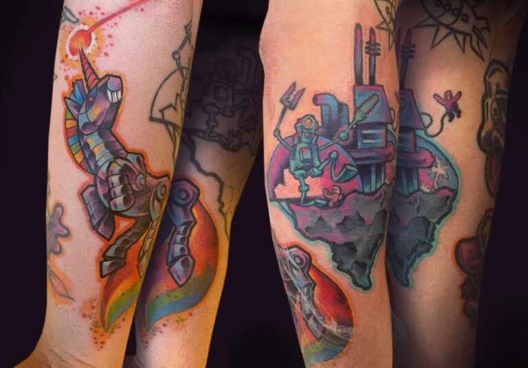 robojednorožec, barevné tetování v tetovacím studiu Blansko