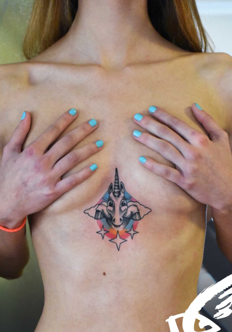 adelle unicorn, barevné tetování v tetovacím studiu Blansko